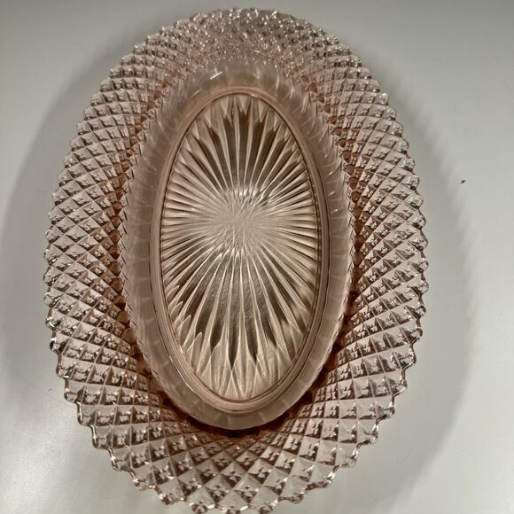 Anchor Hocking Miss America Pink Glass Oval Platter 11” Vintage 1930s - Picture 2 of 7